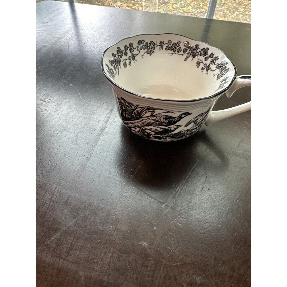 New England Toile Tabletops Unlimited Pheasant Cup Black White